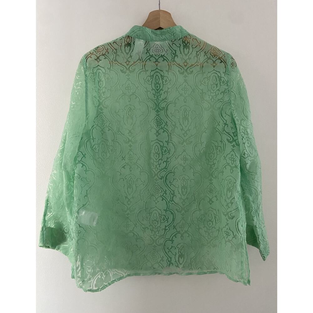 Alfred Dunner Top Women’s Size 8 Green Sheer Lightweight 3/4 Sleeve Button Up - Picture 2 of 7